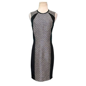 Yigal Azrouel Two Tone Jacquard Leather Scuba Paneled Pencil Dress size 6